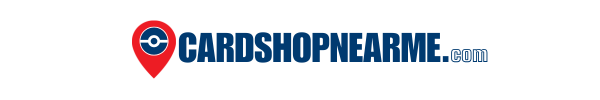 CardShopNearMe.com logo featuring a location pin with a Poké Ball icon, representing local Pokémon and trading card stores.